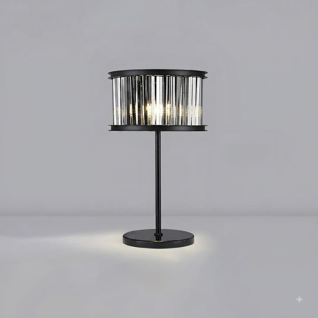Lámpara de Mesa de Cristal y Metal Negro